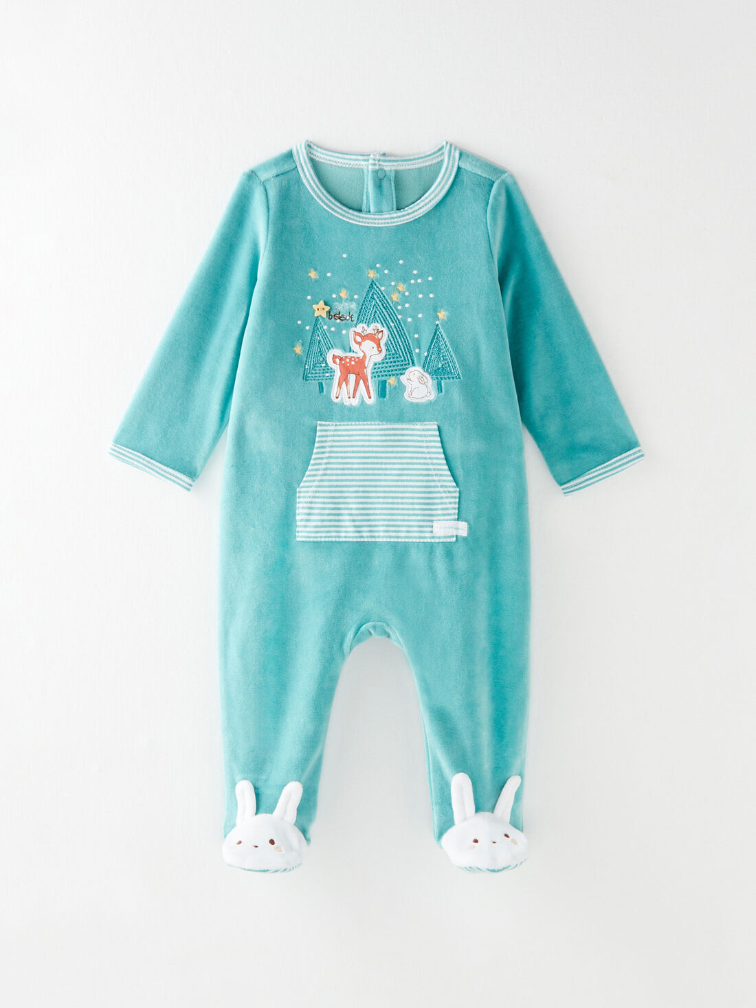 Grenouillère turquoise en velours bébé garçon
