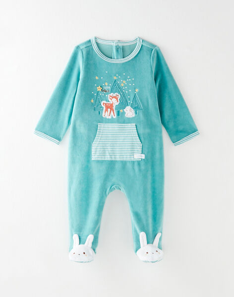 Grenouillere Turquoise En Velours Bebe Garcon