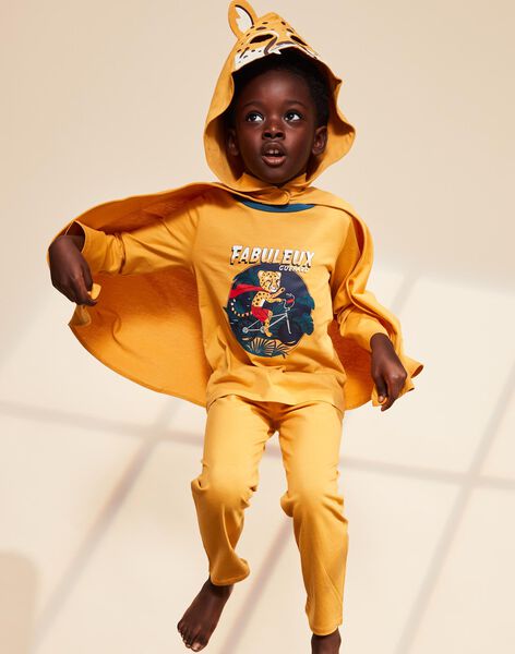 Pyjama deux pièces jaune moutarde en coton avec cape tête de léopard FLORIAGE1 / 23E5PG42PYT107