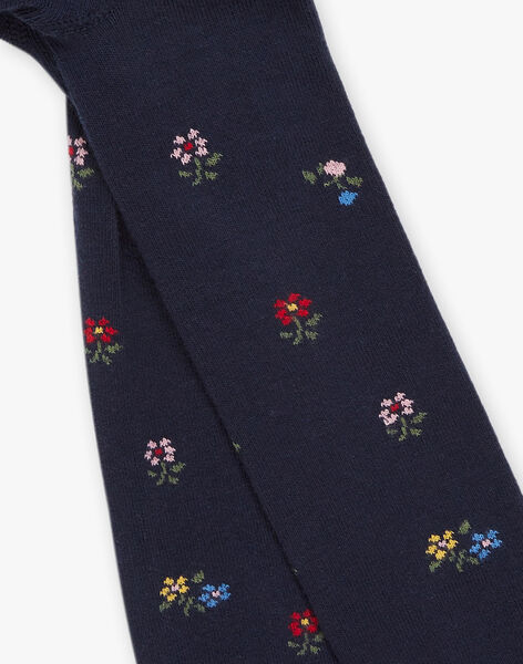 Collant marine à jacquard fleurs multicolores DICOETTE / 22H4PFE1COL070