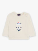 Pull beige chiné en tricot avec chat marin FAKAYDEN / 23E1BGC1PULA011