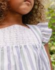 Blouse écrue volantée à rayures bleu et vert FURAYETTE / 23E2PFN1CHE001
