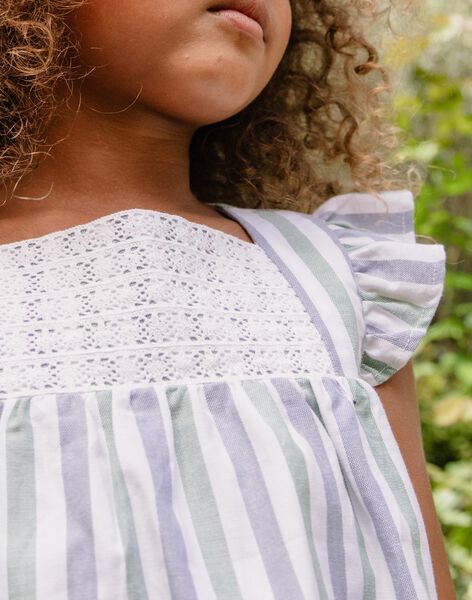 Blouse écrue volantée à rayures bleu et vert FURAYETTE / 23E2PFN1CHE001