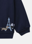 Sweat bleu foncé à col claudine et manches longues Fille  NUNULETTE / 25H2PFQ1SWE070