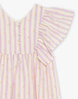 Robe vanille en lin à rayures mauve FLARAYETTE / 23E2PFO1ROB114