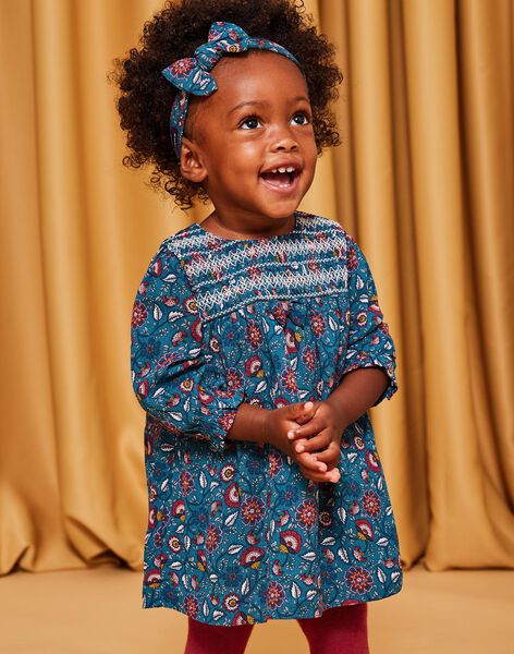 Robe bleu canard à imprimé fleuri DAMAURINE / 22H1BFU1ROB714