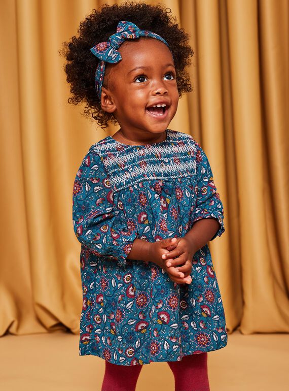 Robe bleu canard à imprimé fleuri DAMAURINE / 22H1BFU1ROB714