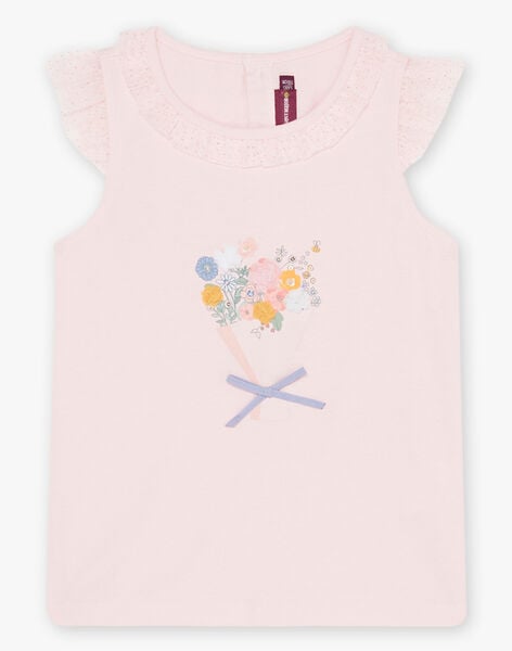 T-shirt rose blush à animation bouquet enfant fille CLUTIJETTE / 22E2PF11TMCD300
