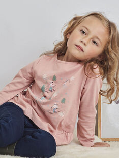 T-shirt rose motif ski fantaisie enfant fille BLATISETTE / 21H2PFO1TML318