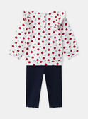 Ensemble sweat blanc imprimé pommes avec volants aux épaules et legging bleu marine Bébé Fille NAGERALDINE / 25H1BFM1ENS001