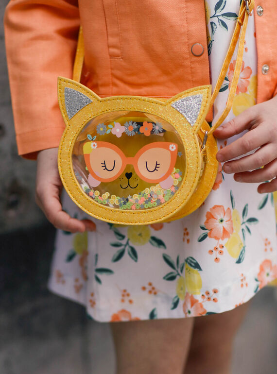 Sac bandoulière jaune tête de chat enfant fille ZITRONETTE / 21E4PFO1BESB104