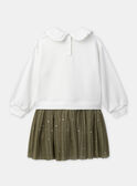 Robe bi-matière sweat blanc à col claudine et jupe vert kaki en tulle Fille NUFOILETTE / 25H2PFQ1ROB009