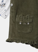 Ensemble salopette vert kaki en velours + body blanc imprimé chien + collant blanc Bébé Fille NAJULIETTE / 25H1BFQ1ENS009
