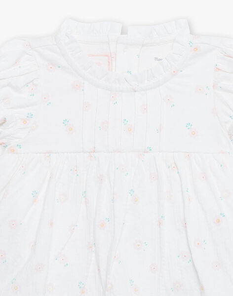 Robe et béguin de naissance blancs à imprimé fleurs FOLINA / 23E0CFT1ROB000
