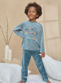 Ensemble pyjama bleu en velours à imprimé à rayures KUINOAGE / 24E5PG51PYJ001
