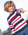 Pull rayé bleu marine, écru et rouge avec lettrage Enjoy enfant garçon CEPULAGE / 22E3PG81PUL070