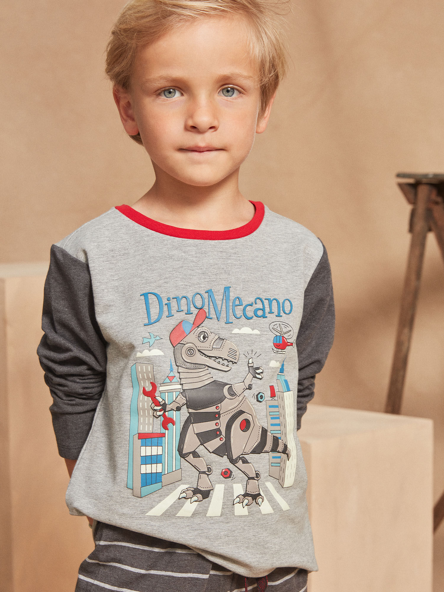Pyjama gris chin en molleton gratt et jersey