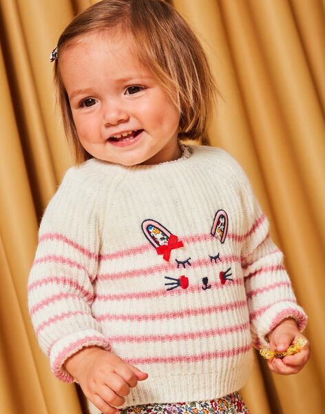 Pull en maille à rayures écru et rose DAELISE / 22H1BFE1PUL001