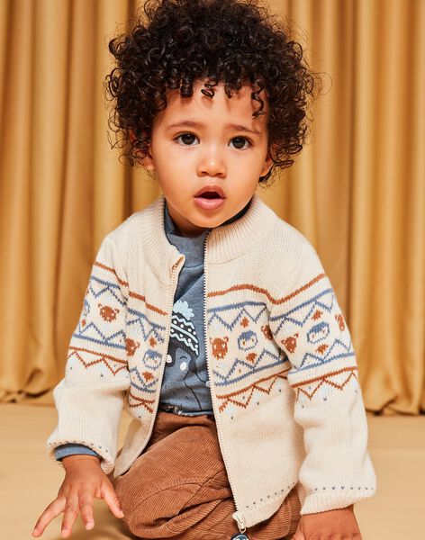 Gilet en tricot à jacquard animaux et motifs fantaisie beige DASICHARD / 22H1BGY1GILA001