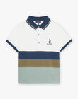 Polo piqué écru à rayures bleu marine, gris et kaki FLAPOLAGE / 23E3PGO1POL001