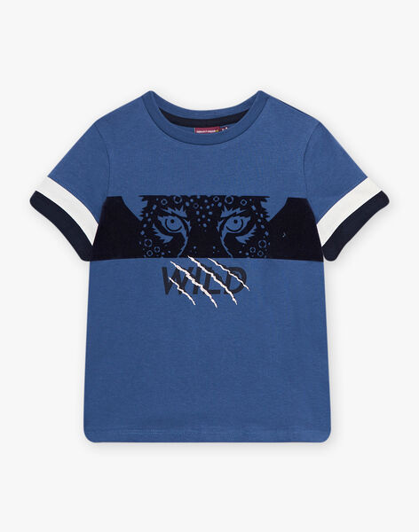 T-shirt bleu indigo enfant garçon CINOAGE / 22E3PGK2TMC703