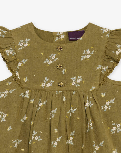 Robe en double gaze de coton à imprimé fleuri kaki DACECILE / 22H1BFD1ROB604
