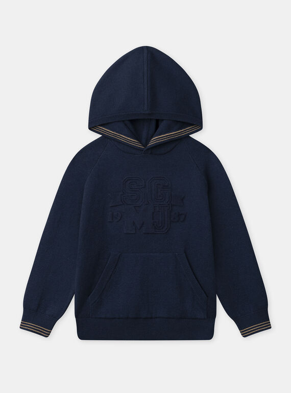 Sweat à capuche bleu foncé à broderie "SGMJ" Garçon NECAPAGE / 25H3PGK1PUL070