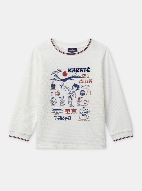 T-shirt blanc imprimé Japon à manches longues Garçon NOGAGE / 25H3PGP1TML009