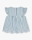 Blouse écrue volantée à rayures bleu et vert FURAYETTE / 23E2PFN1CHE001