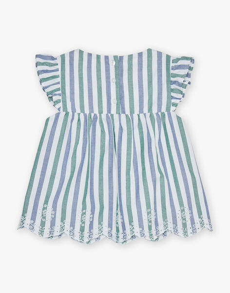 Blouse écrue volantée à rayures bleu et vert FURAYETTE / 23E2PFN1CHE001