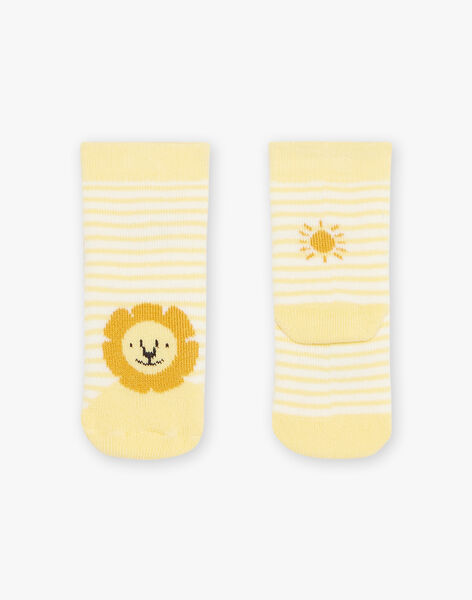 Chaussettes écrues à rayures jaune Jacquard lion FAARNOLD / 23E4BG82SOQ001