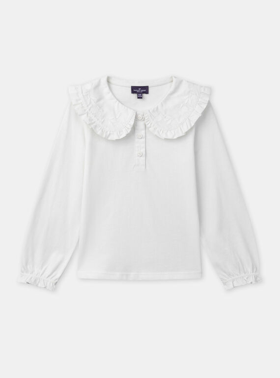 Blouse blanche à col claudine et manches longues resérrées Fille NOBLANETTE / 25H2PFP3TML001