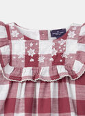 Rose à carreaux blanc et rose foncé à bustier volants avec broderies fleurs Bébé Fille NAENORA / 25H1BFL1ROB001