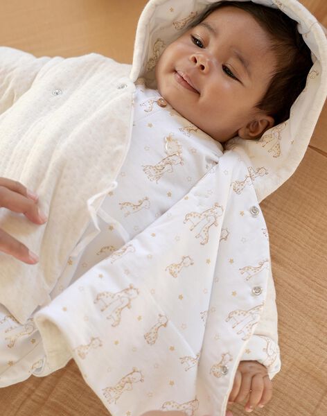 Veste de naissance à capuche en tubique écrue FOLMER / 23E0CM61VESA011