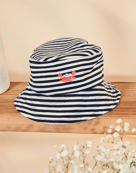 Bob réversible avec denim bleu et rayures bleu marine FAKIMO / 23E4BGC1CHAP269