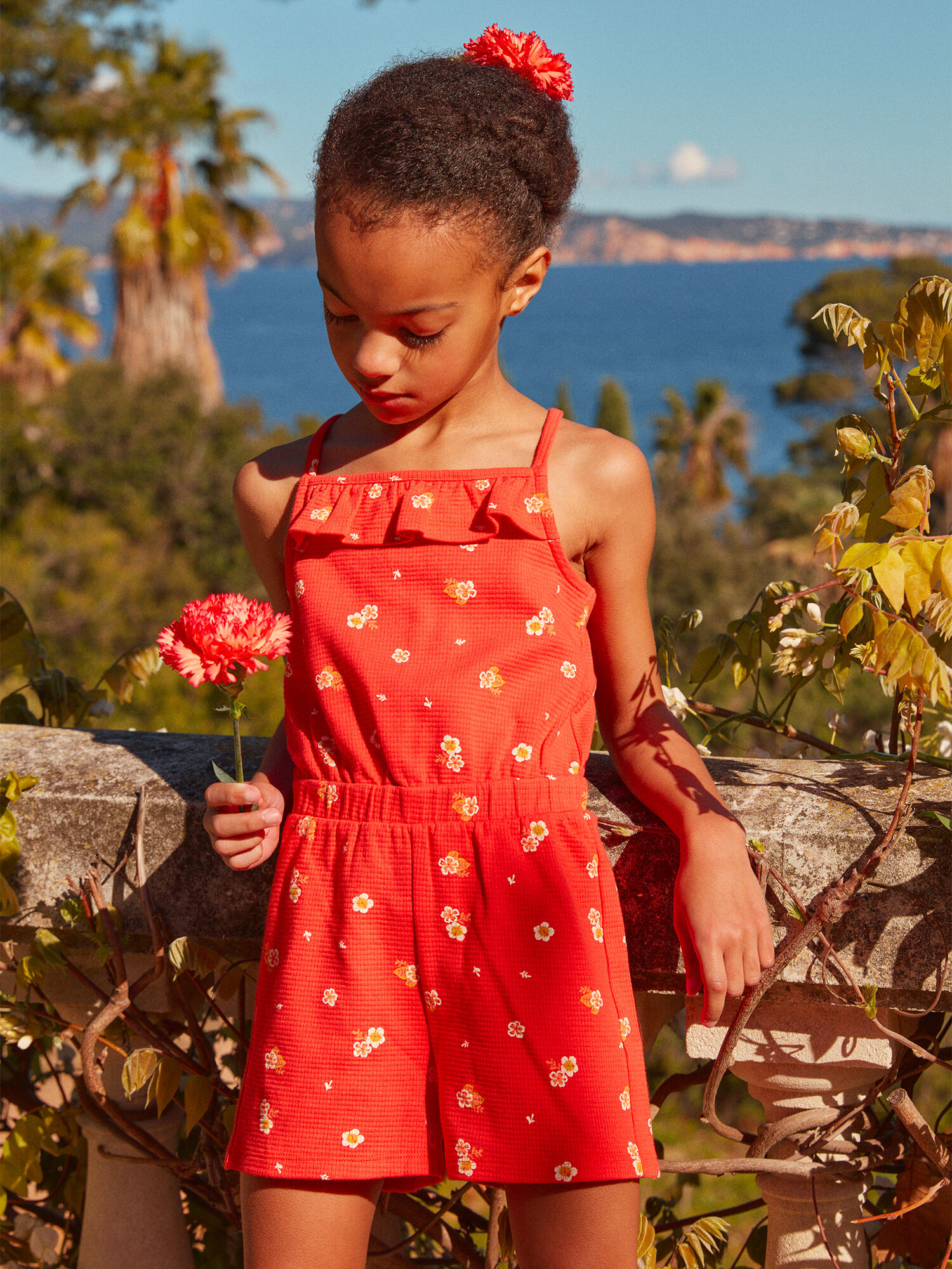 Combishort rouge fleuri best sale