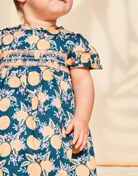 Robe et culotte bleu-vert en satin à fruits FAPAULINE / 23E1BFO1ROB608