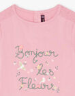 T-shirt rose brodé lettrage fleuri fantaisie enfant fille CETIETTE / 22E2PFB1TMC305