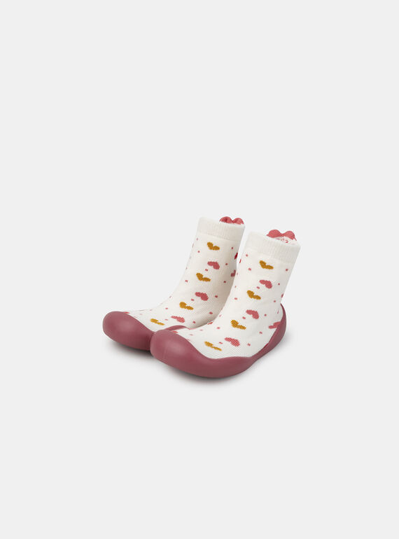 Chausson chaussette écru avec coeur Bébé Fille NEBRUNE / 25F10BF31D08001