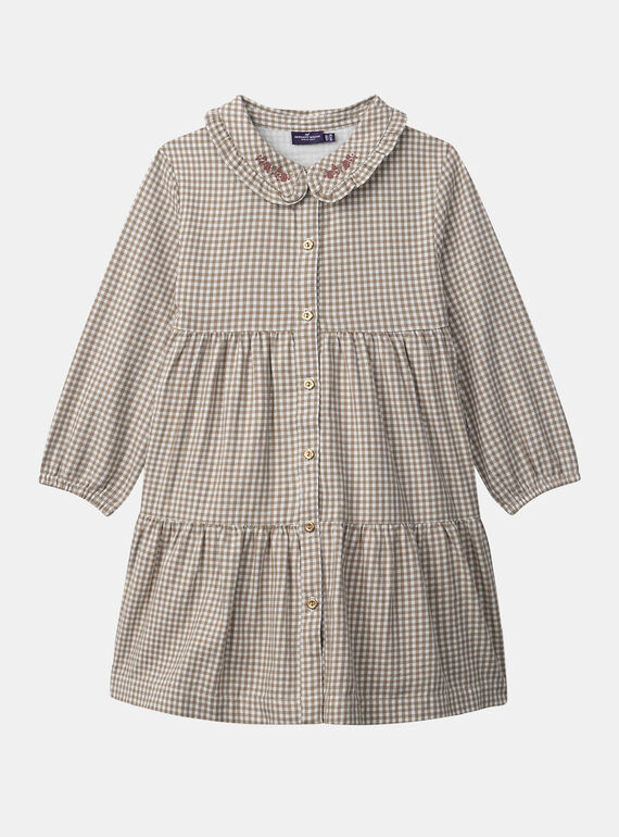 Robe vichy marron et blanc et manches longues à bas Fille NIFILLETTE / 25H2PFL1ROB001