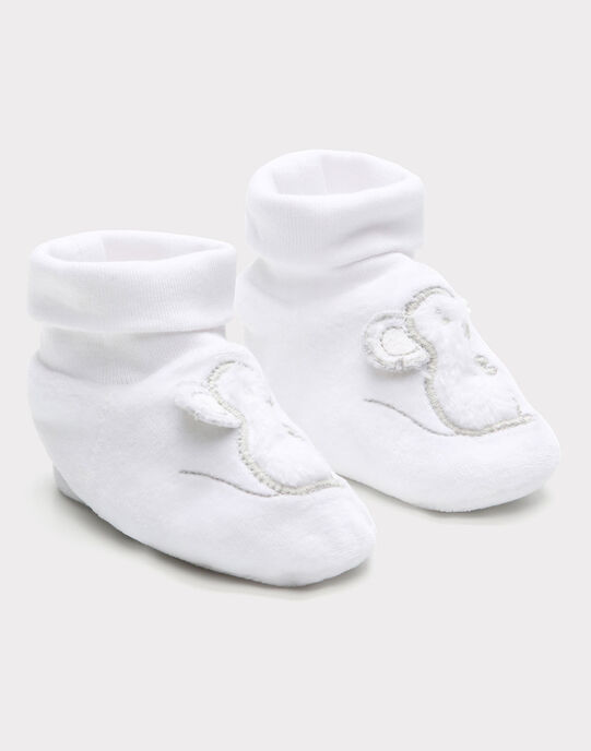 Chaussons De Naissance Blancs En Velours Bebe Mixte Catalogue