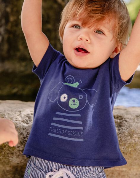 T-shirt bleu nocturne avec animaux FAMAEL / 23E1BGN1TMC713