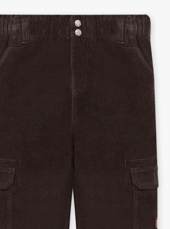 Pantalon multi-poches noir en velours enfant garçon BOROAGE / 21H3PGO2PAN814