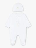 Ensemble grenouillère blanche brodée et bonnet naissance mixte ZOCHARLIE_B / 21E0NMY1GRE000