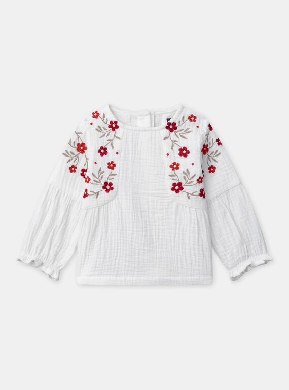 Blouse écru à broderie fleurs et manches longues Bébé Fille NACELIA / 25H1BFK1CHE001