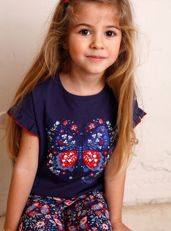 T-shirt bleu impression paillettes avec sacoche ZOTISETTE / 21E2PFB1TMC216