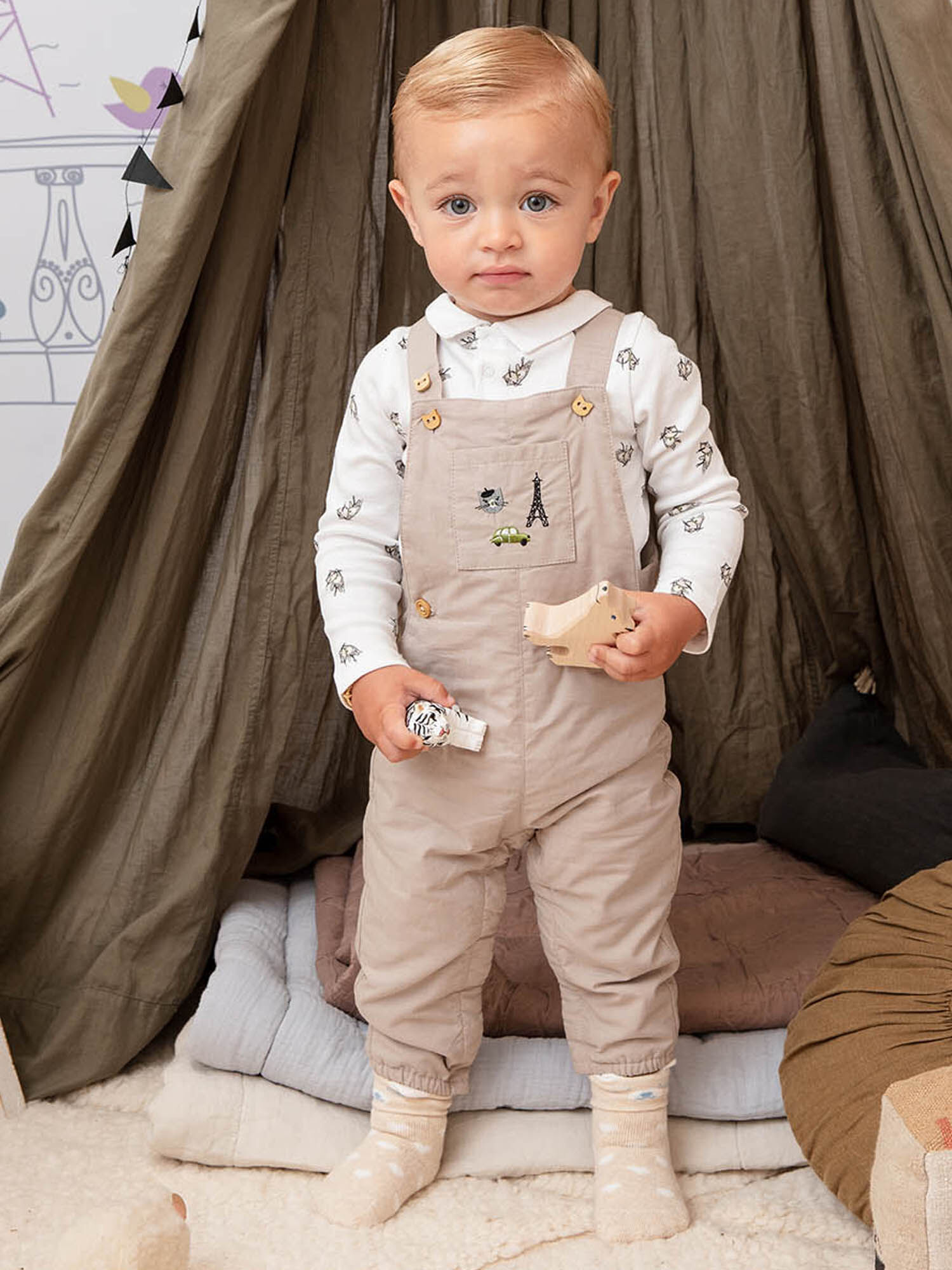 Salopette beige imprim fantaisie b b gar on