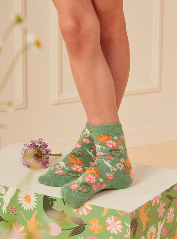 Chaussettes jacquard animation chats et fleurs KOSSETTE / 24E4PFP1SOQG606