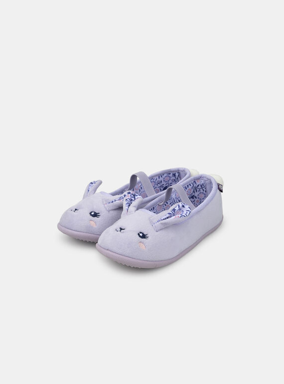 Chausson ballerine violet broderie tête de lapin et pompon Fille NUILAPETTE / 25F10PF31CHP205