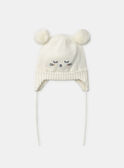 Bonnet en maille écru visage chat et 2 pompon Bébé Fille NIMATHILDE / 25H4BFE2BON001
